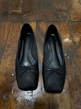 ASOS Black Square-Toe Ballet Flats with Bow